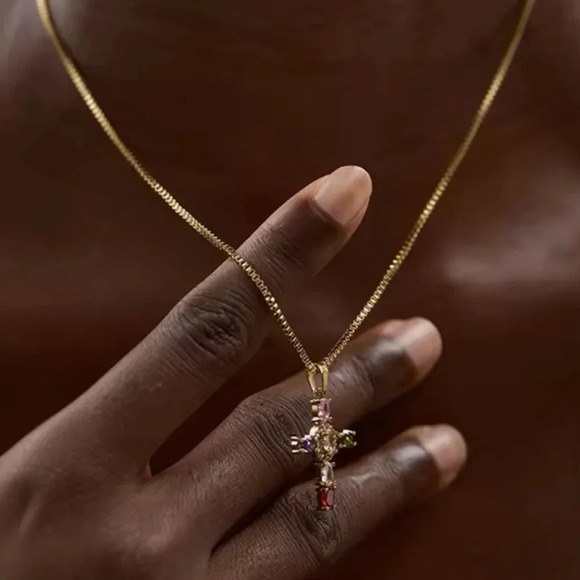 Maria Cross Stainless Steel Waterproof MultiColor Necklace - Picture 7 of 17